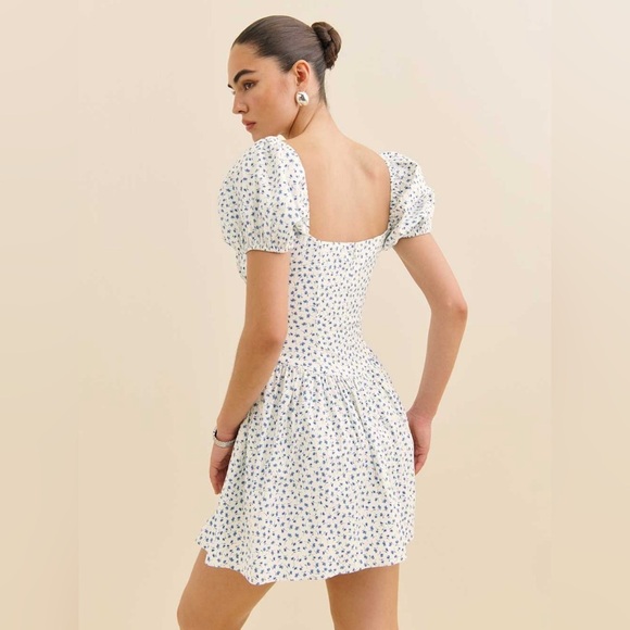 NEW Reformation Marielle Puff Sleeve Mini Sundress Hanna Blue Floral | size 2 - Picture 5 of 13
